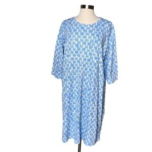 LL Bean Womens 2X Blue Daisy Floral Supima Cotton Nightgown 3/4 Sleeve 0CYY2